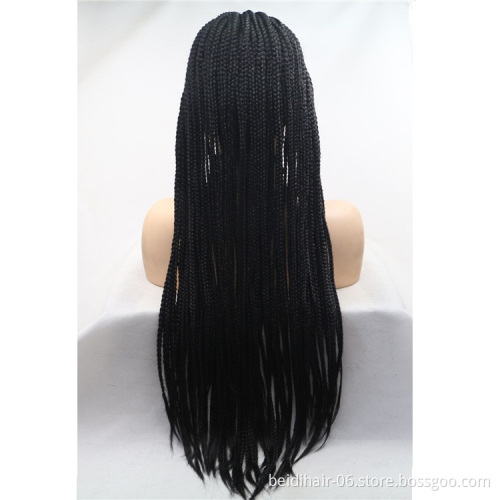 Box Braids Wig Lace Front Synthetic Hair With Natural Hairline Black